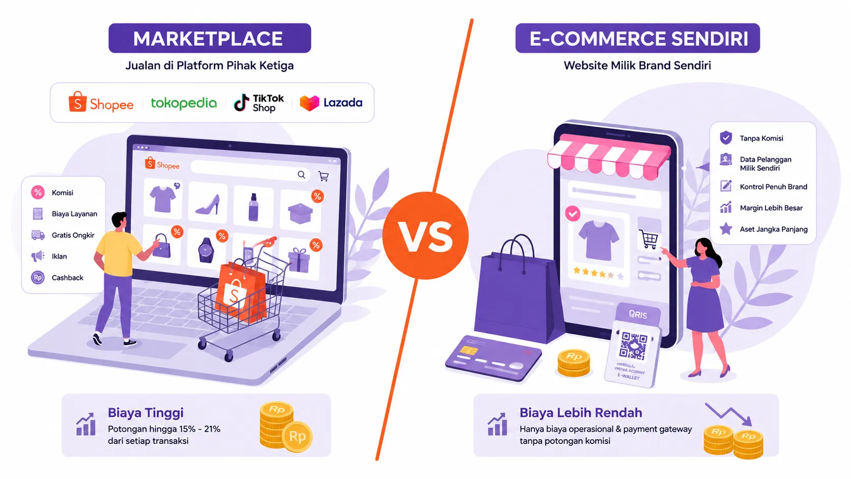 Perbandingan Biaya Marketplace vs Website E-Commerce Sendiri